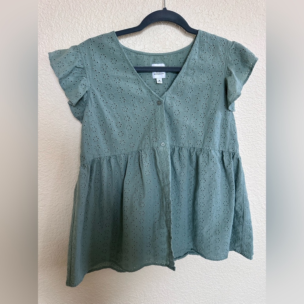 GAP Olive Eyelet Blouse Cotton Size medium